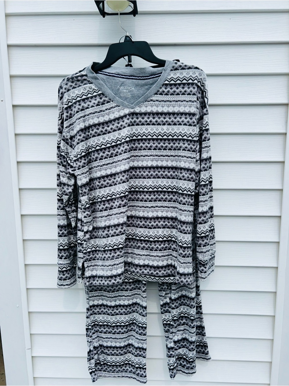 Nautica Women’s Black grey striped pajama set long sleeve, long pant size medium